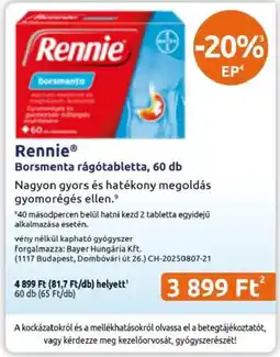 Benu Gyógyszertárak Rennie borsmenta rágótabletta ajánlat