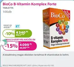 Kulcs Patika BioCo B-vitamin komplex forte ajánlat