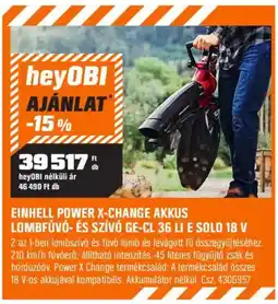 OBI einhell power x-change akkus lombfúvó- és szívó ge-cl 36 li e solo 18 v ajánlat