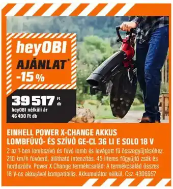 Einhell power x-change akkus lombfúvó- és szívó ge-cl 36 li e solo 18 v