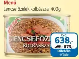 ÁRKLUB Menü lencsefőzelék ajánlat