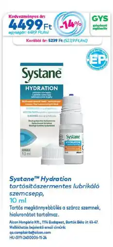 Gyöngy Patikák Systane hydration ajánlat