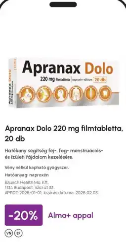 Alma Gyógyszertárak Apranax Dolo ajánlat