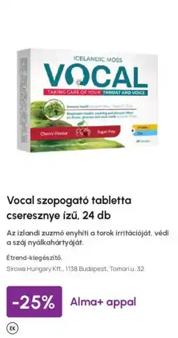 Alma Gyógyszertárak Vocal szopogató tabletta ajánlat