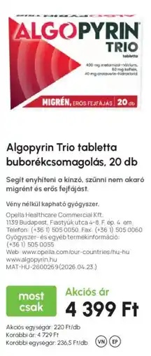 Alma Gyógyszertárak Algopyrin trio tabletta ajánlat