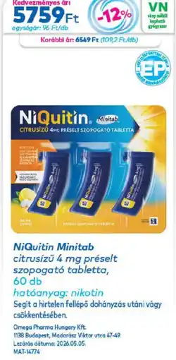 Gyöngy Patikák NiQuitin Minitab szopogató tabletta ajánlat