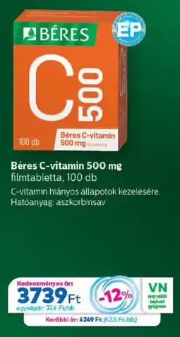 Gyöngy Patikák Béres c-vitamin 500 mg filmtabletta, ajánlat