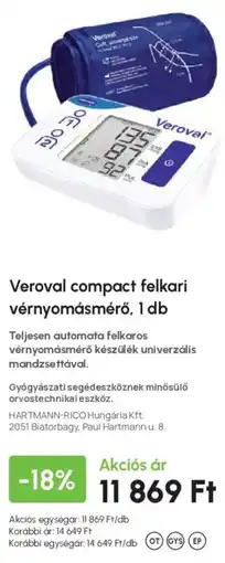 Alma Gyógyszertárak Veroval compact felkari vérnyomásmérő ajánlat