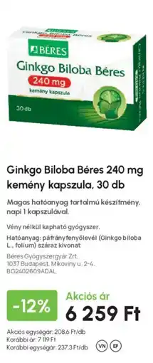 Alma Gyógyszertárak Ginkgo Biloba Béres ajánlat