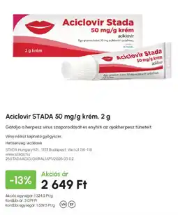 Alma Gyógyszertárak Aciclovir 50 mg/g krém ajánlat