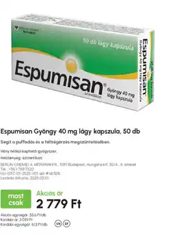 Alma Gyógyszertárak Espumisan gyöngy 40 mg lágy kapszula ajánlat