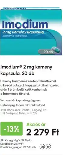 Alma Gyógyszertárak Imodium 2 mg kemény kapszula ajánlat
