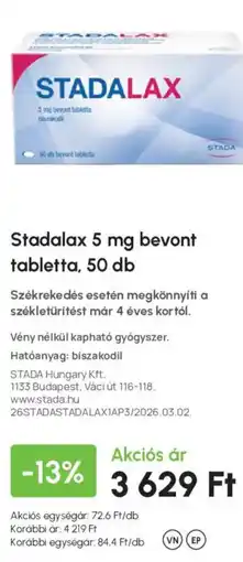 Alma Gyógyszertárak Stadalax 5 mg bevont tabletta ajánlat