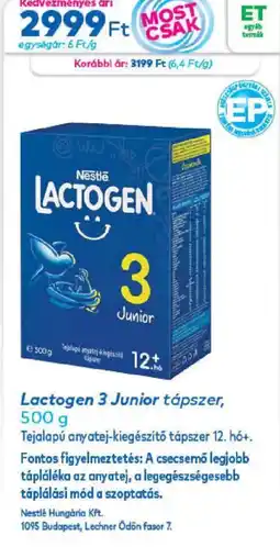 Gyöngy Patikák Nestlé lactogen 3 junior ajánlat