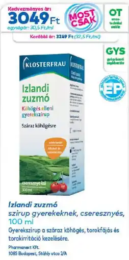 Gyöngy Patikák Klosterfrau izlandi zuzmó ajánlat