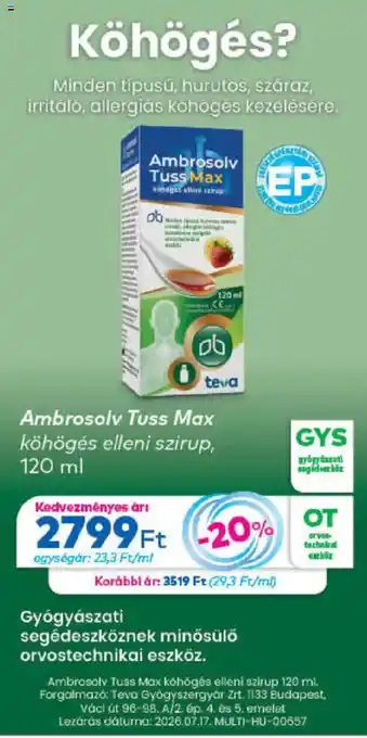 Ambrosolv Tuss Max kőhögés elleni szirup