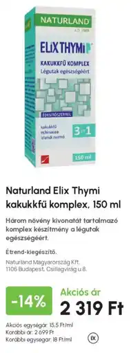 Alma Gyógyszertárak Naturland elix thymi kakukkfű komplex ajánlat
