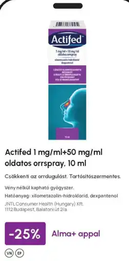 Alma Gyógyszertárak Actified oldatos orrspray ajánlat