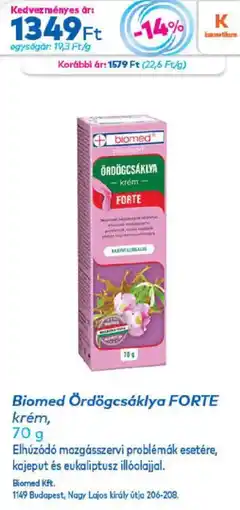 Gyöngy Patikák Biomed ördögcsáklya krém ajánlat