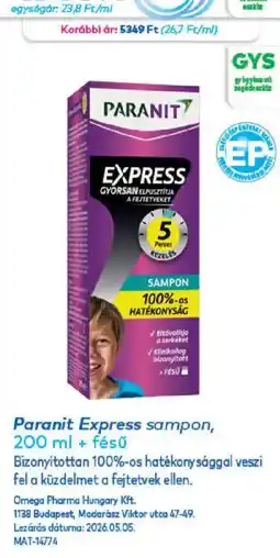 Gyöngy Patikák Paranit express sampon ajánlat