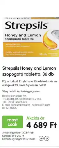 Alma Gyógyszertárak Strepsils Honey and Lemon szopogató tabletta ajánlat
