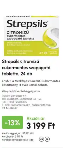 Alma Gyógyszertárak Strepsils cukormentes szopogató tabletta ajánlat