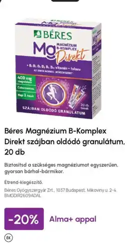 Alma Gyógyszertárak Béres magnézium b-komplex direkt szájban oldódó granulátum ajánlat