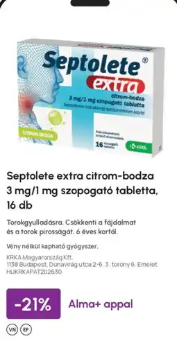 Alma Gyógyszertárak Septolete extra ajánlat