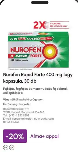 Alma Gyógyszertárak Nurofen rapid forte 400 mg lágy kapszula ajánlat