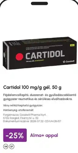 Alma Gyógyszertárak Cartidol gél ajánlat