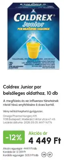 Alma Gyógyszertárak Coldrex junior ajánlat