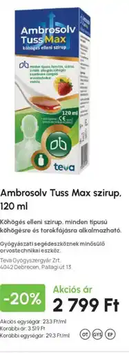 Alma Gyógyszertárak Ambrosolv Tuss Max szirup ajánlat