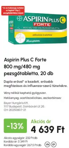 Alma Gyógyszertárak aspirin plus c forte ajánlat