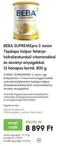 Alma Gyógyszertárak Beba supreme pro 3 junior ajánlat