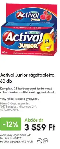 Alma Gyógyszertárak Actival junior rágótabletta ajánlat
