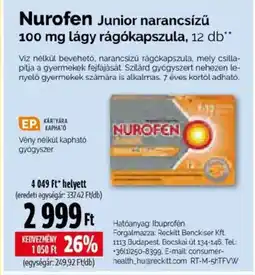 Pingvin Patika Nurofen Junior narancsízü 100 mg lágy rágókapszula ajánlat