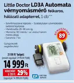 Pingvin Patika Little Doctor LD3A Automata vérnyomásmérő felkaros, hálózati adapterrel ajánlat