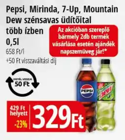 Real Pepsi, Mirinda, 7-Up, Mountain Dew szénsavas üdítőital ajánlat