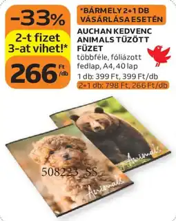 Auchan Auchan kedvenc animals tűzött füzet ajánlat