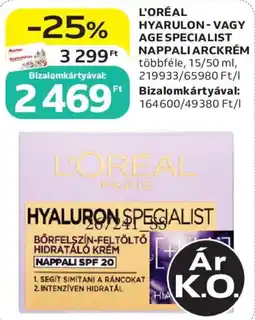 Auchan L'oreal hyaluron specialist nappali arckrem ajánlat