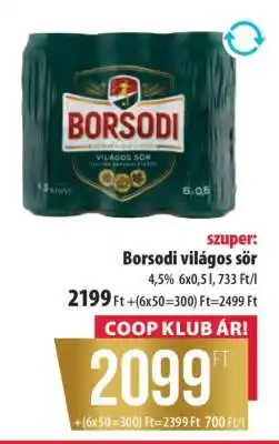 Coop BORSODI Világos sör ajánlat
