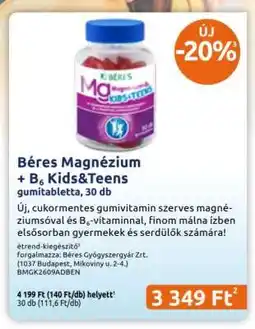Benu Gyógyszertárak Béres Magnézium + B₆ Kids&Teens ajánlat