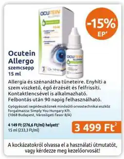 Benu Gyógyszertárak Ocutein Allergo szemcsepp 15 ml ajánlat
