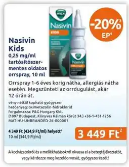 Benu Gyógyszertárak Nasivin Kids ajánlat