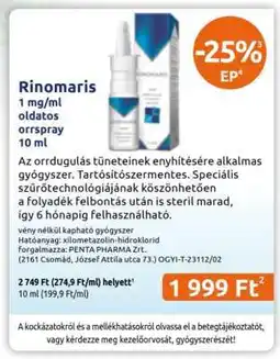 Benu Gyógyszertárak Rinamaris ajánlat