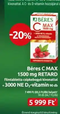 Benu Gyógyszertárak Béres C MAX 1500 mg RETARD ajánlat