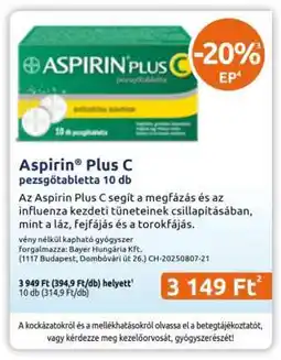 Benu Gyógyszertárak Aspirin Plus C ajánlat