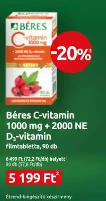 Benu Gyógyszertárak Béres C-vitamin 1000 mg + 2000 NE D₃-vitamin ajánlat