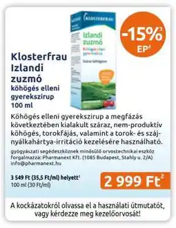 Benu Gyógyszertárak Klosterfrau Izlandi zuzmó köhögés elleni gyerekszirup 100 ml ajánlat