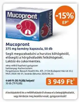 Benu Gyógyszertárak Mucopront ajánlat